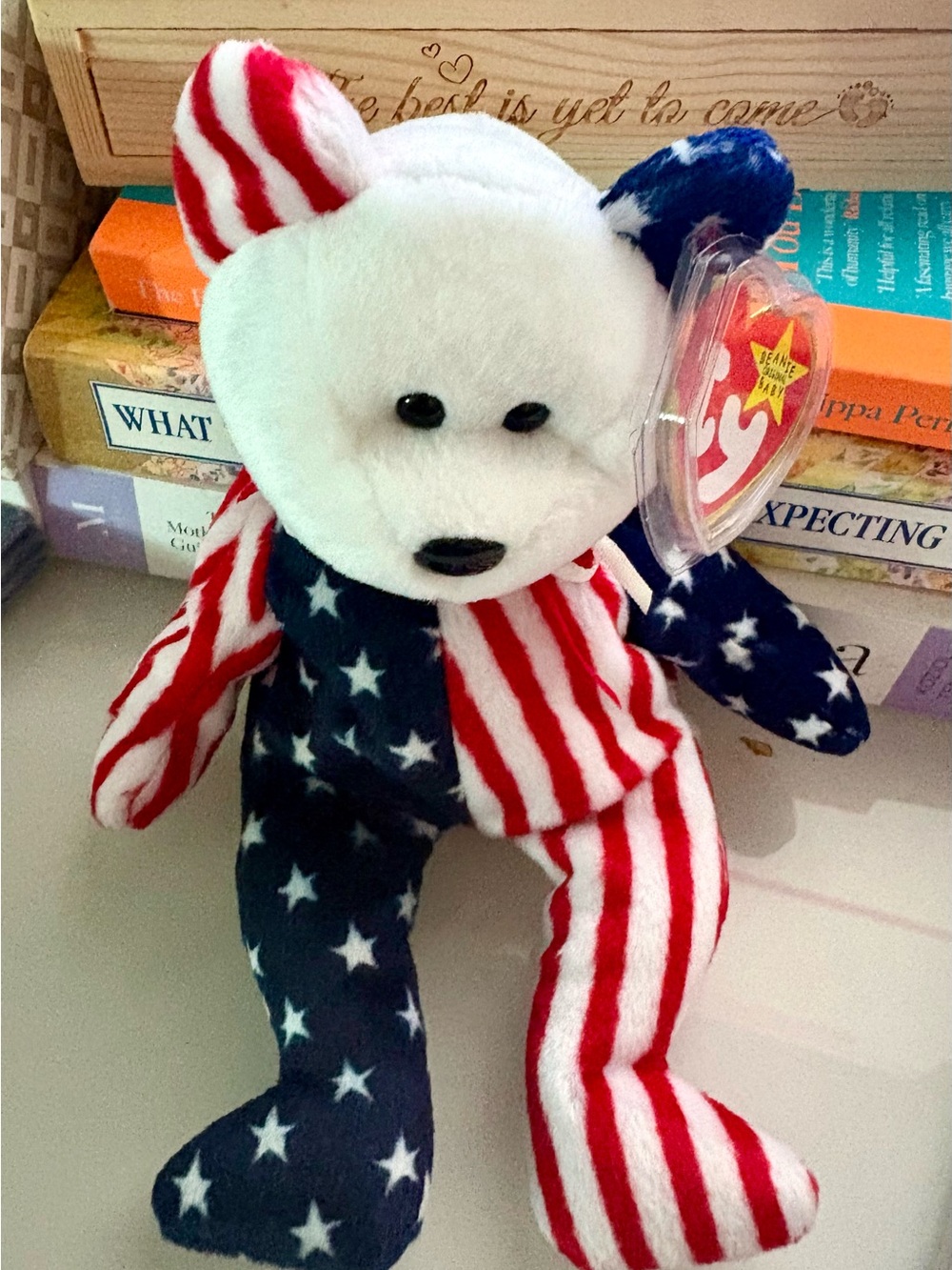 Ty Plush Bear Spangle - Red White Blue Stars & Stripes